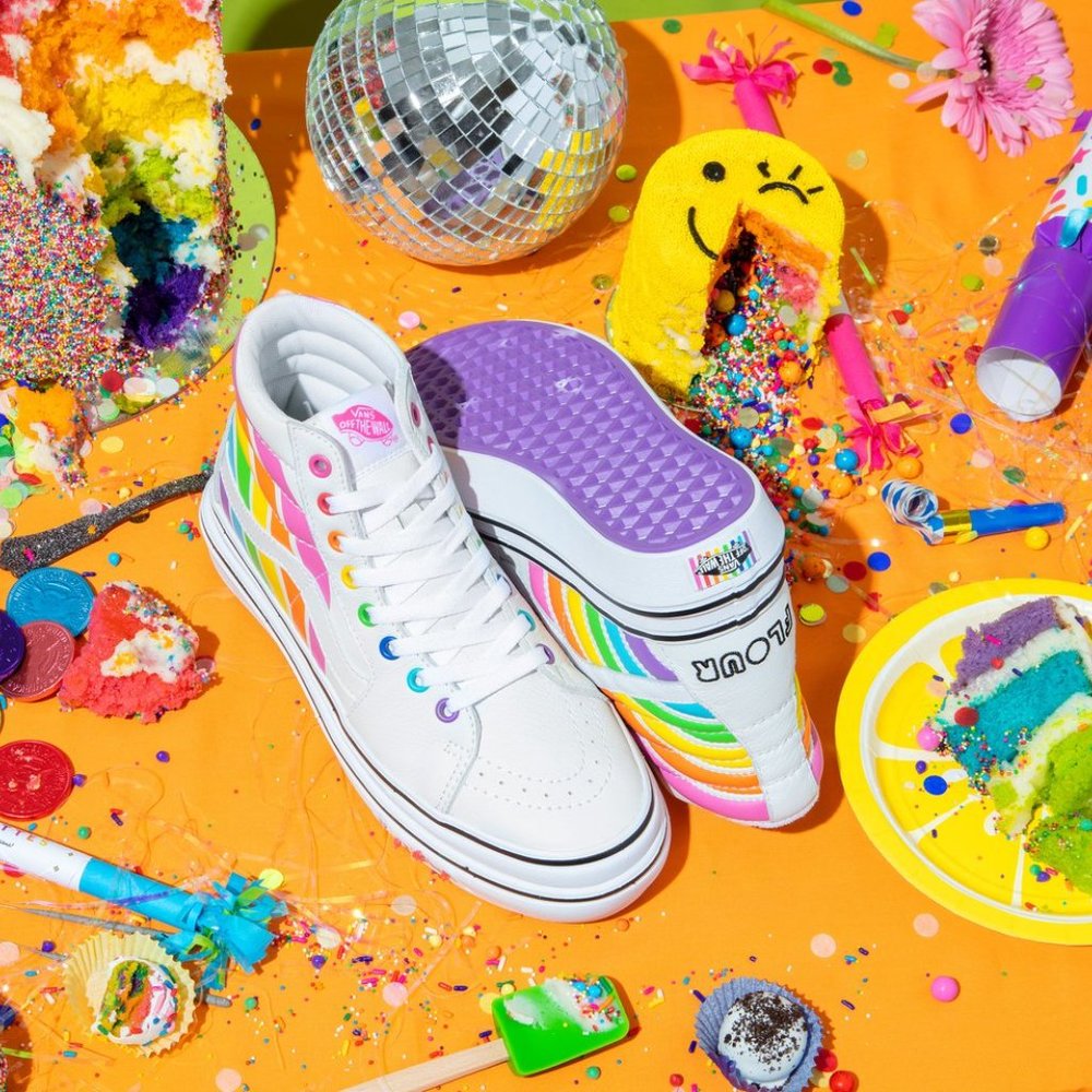 Vans White Rainbow Stripe High-Top Sneakers